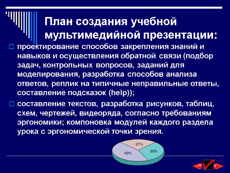 План создания учебной мультимедийной презентации: проектирование способов закрепления знаний и навыков и осуществления обратной